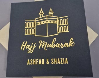 Gold Personalised Hajj Mubarak Card, Gold Hajj Mubarak Card, Personalised Hajj Card, Luxury Hajj Card, Hajj Mubarak Card