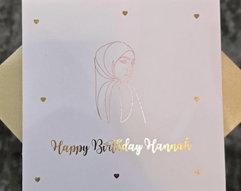 Personalised Hijabi Birthday Card, Muslim Girl, Islamic