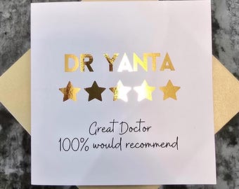 Carte médicale cinq étoiles, infirmière, médecin, chirurgien, remerciements personnalisés pour remise de diplôme ou départ à la retraite