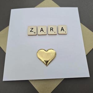 Tarjeta de corazón dorada con letras personalizadas, tarjeta de corazón, tarjeta de corazón personalizada, tarjeta de cumpleaños personalizada, tarjeta de letras personalizadas con nombre