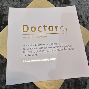 Carte docteur drôle, carte docteur drôle personnalisée, carte infirmier drôle, carte d'anniversaire de docteur, carte de docteur, carte de définition de docteur