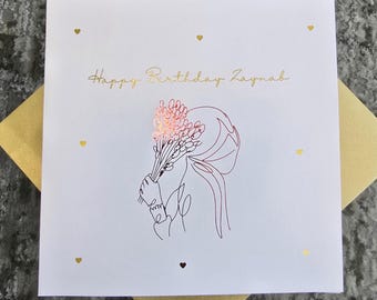 Tarjeta de cumpleaños personalizada con hiyab para niña musulmana