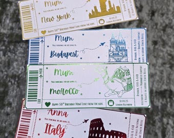 Vakantieverrassingsticket, gepersonaliseerde instapkaart, reisvoucher