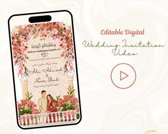 Floral Muslim Wedding Video Invitation, Digital Nikkah Invite (MP4)