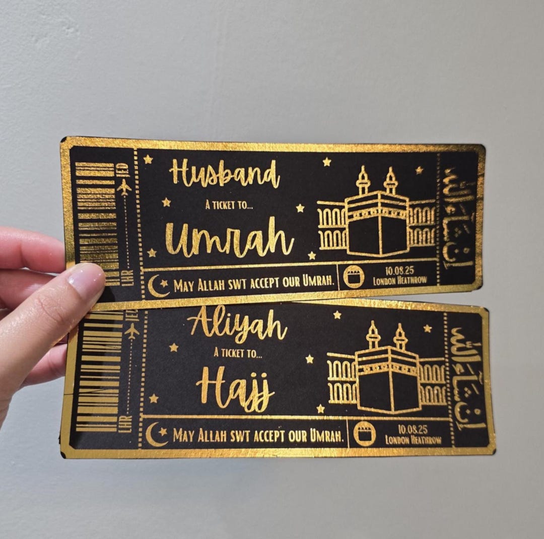 B & S Bismillah and Smile Premium Kaaba Confezione regalo per Hajj & Umrah – Elegante set con 2 nastri regalo in raso e 4 pennarelli metallici
