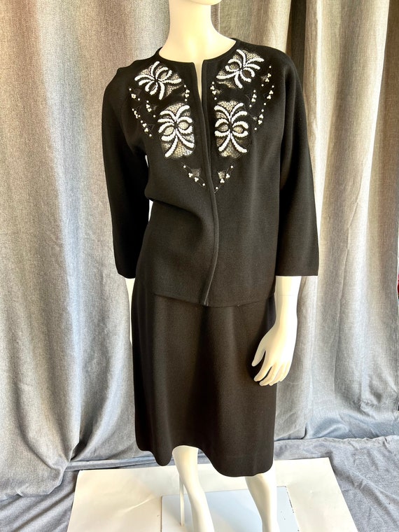 1960s 70s Sears double knit Black wool White beade