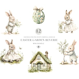 Easter Garden Reviere Watercolor Clipart Mini Bundle – 12 PNG Easter Garden Illustrations, Garden Premium Clipart, Commercial Use PNG