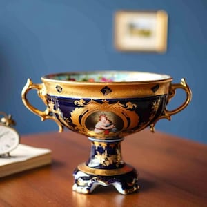 Porcelain antique jardinier with brass handle