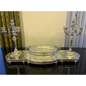 Mirrored Silver Jardinier & Candlestick Set, Antique French Jardiniere, Victorian Jardiniere, Silver Plated Jardiniere, unique jardinier set