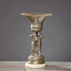 Silver jardinier with three female figures, vintage jardinier, vintage vase