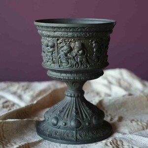 Antique zinn vase, antique bowl vase with relief decoration and classical motif