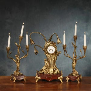 French clock set, French product 1900s, Clock and candlestick set, vintage clock, French antique, antique clock, French mantel clock set