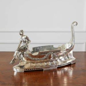 Silver gondola and women's jardinier set, silver jardiniere set, victorian Jardiniere, Silver Plated Jardiniere, unique jardinier set.