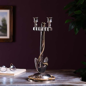 English silver plated candlestick, anchor candlestick, English antique candlestick, silver plated candlestick