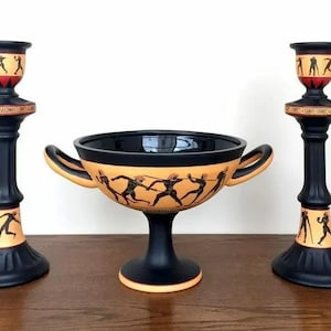 Antique Greek jardinier and double candlestick set