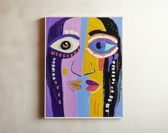Buntes Abstraktes Gesicht Art Print - Expressionistische Dekoration (Digitaler Download)