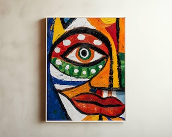 Colorful Abstract Face Art Print – Bold Expressionist Home Decor (Digital Download)