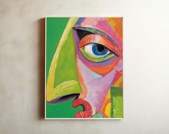 Abstract Face Art Print – Colorful Expressionist Home Decor (Digital Download)