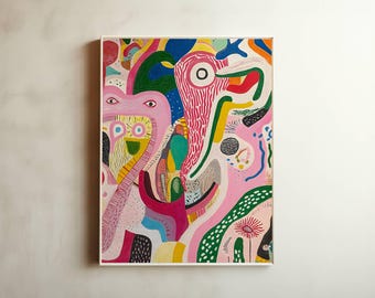 Impresión artística de rostros abstractos, arte pop colorido, diseño minimalista (descarga digital)