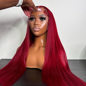 Bright Red Human Hair Wig 13x4 Transparent Thin Lace