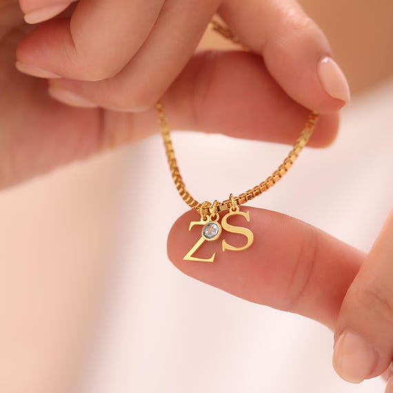 Sterling Silver Initial Birthstone Necklace: Personalized Letter