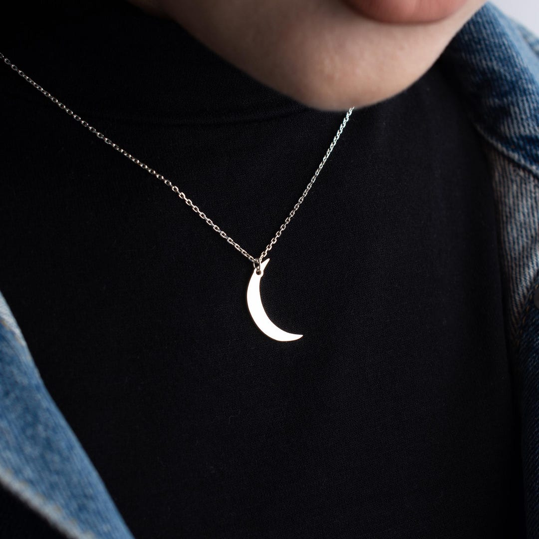Sterling Silver Crescent Moon Necklace: Dainty Celestial Pendant - Etsy