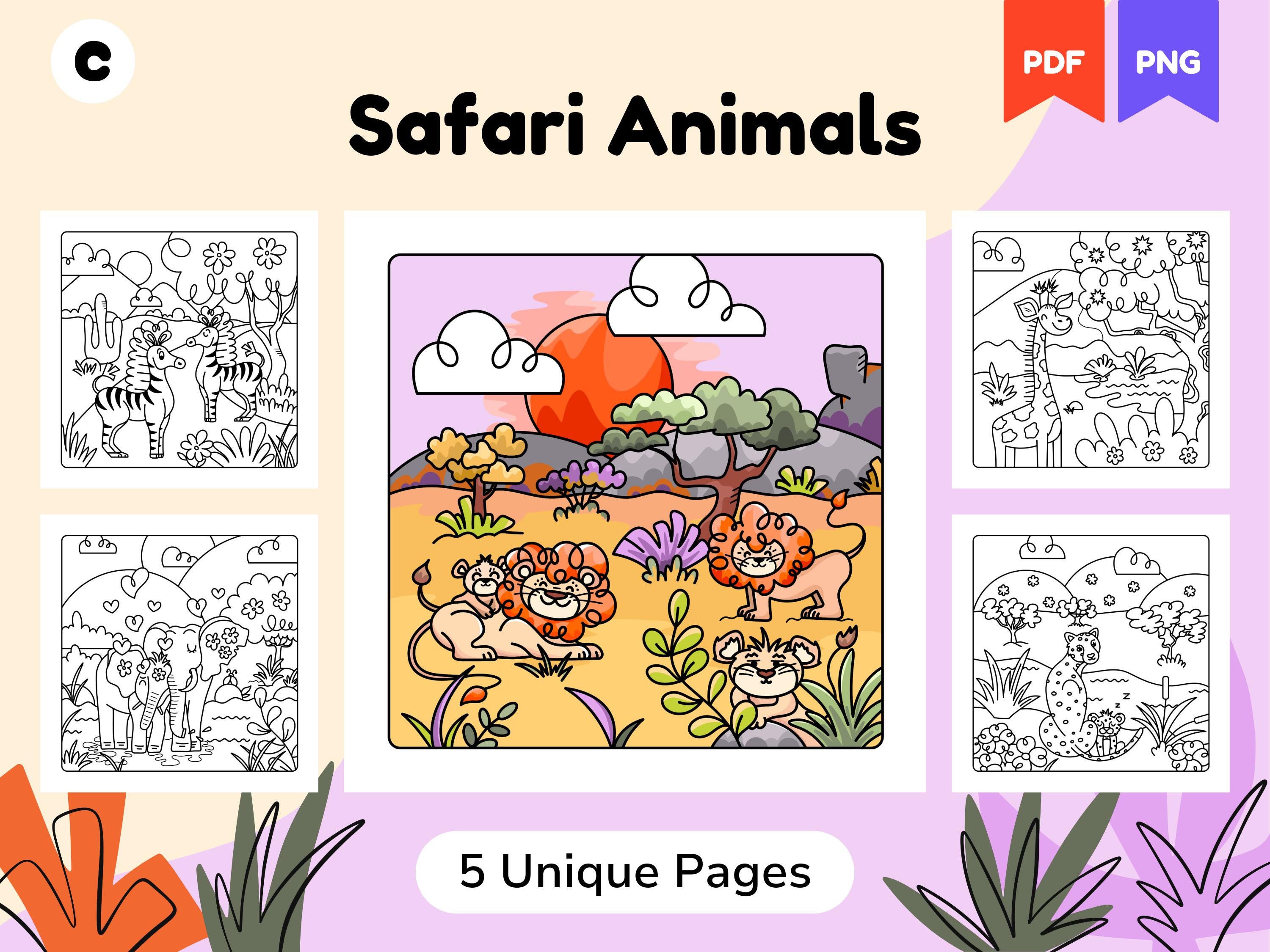 Safari Animal Coloring Pages Printable Set for Adults and Kids ...