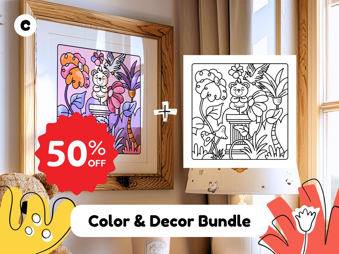 Printable Coloring Wall Art Bundle | 5 Coloring Pages + 5 Digital Art Prints | Relaxing Adult ...
