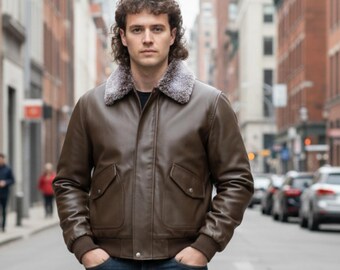 Men's Brown Cow Leather Bomber Jacket: Aviator Flight Style