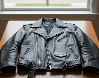 Handmade Men's Black Cowhide Leather Biker Jacket