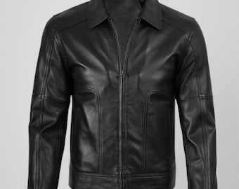 Handmade Slim Fit Black Sheep Leather Jacket: Modern Biker Style