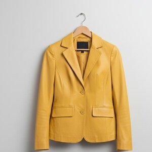 Handmade Red Leather Blazer: Women's Genuine Leather Coat Yellow