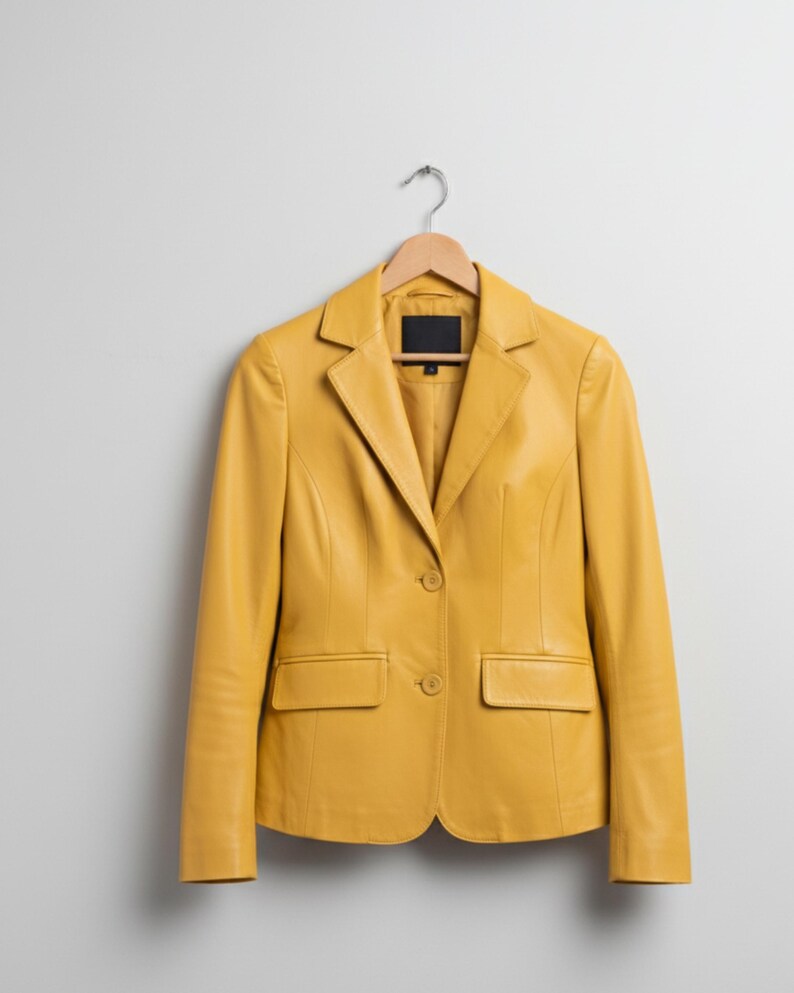 Handmade Red Leather Blazer: Women's Genuine Leather Coat Yellow