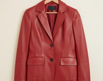 Handmade Red Leather Blazer: Women's Genuine Leather Coat