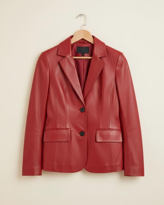 Handmade Red Leather Blazer: Women's Genuine Leather Coat