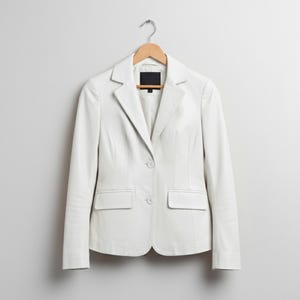 Handmade Red Leather Blazer: Women's Genuine Leather Coat White