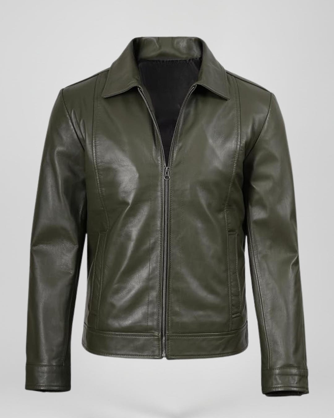 Men's Olive Green Handmade Genuine Leather Jacket | Biker Style