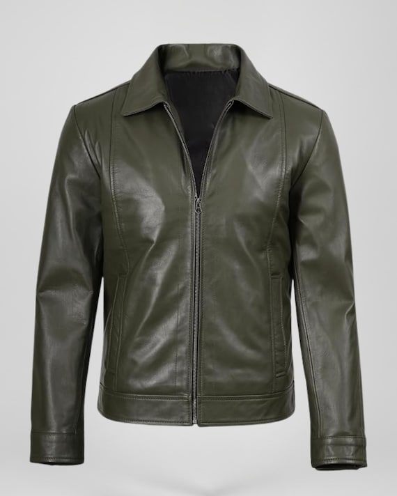 Men's Olive Green Handmade Genuine Leather Jacket | Biker Style