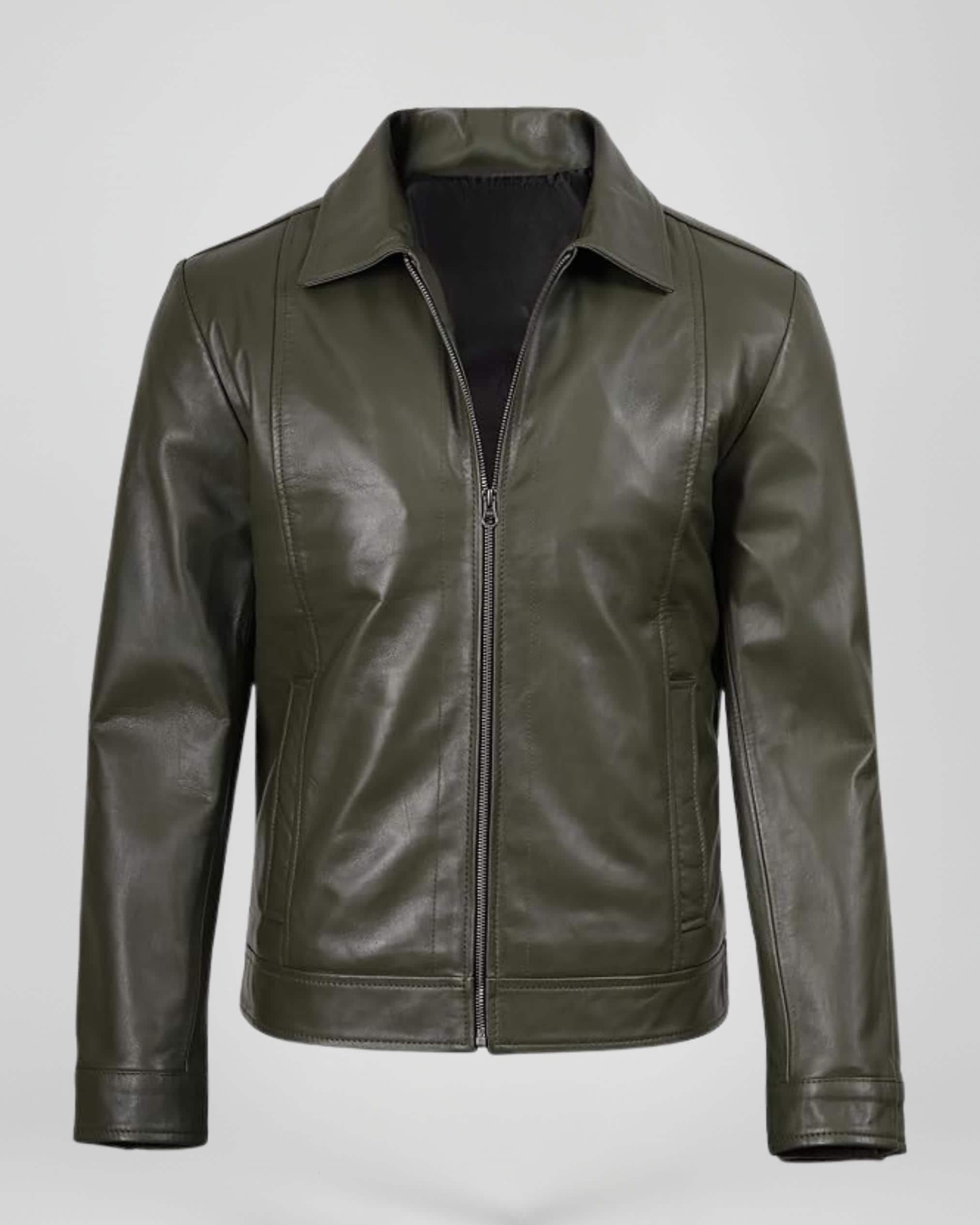ジャケット・アウター 70s Leather Jacket Green Men's 70's Jacket Green Classic Collared Blazer Real Cowhide