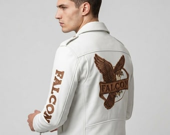 Handmade Genuine Men's Leather Jacket | White Leather Coat With Embroidery | Lambskin