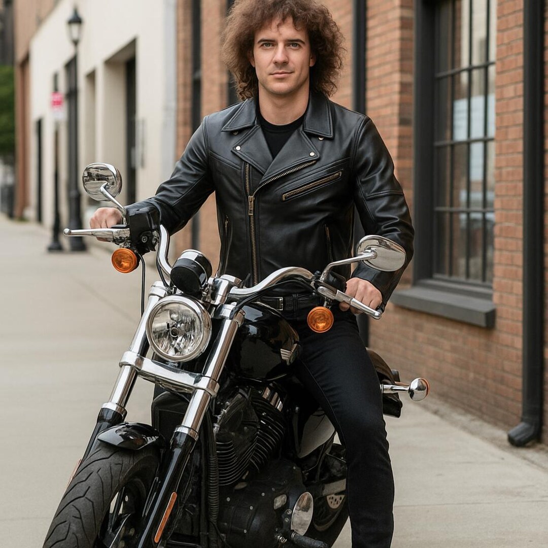 Men's Handmade Cow Leather Biker Jacket, Classic Motorcycle Coat