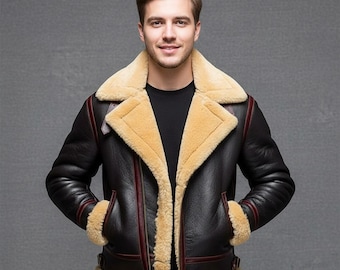 Handmade Men's Genuine Dark Brown  Leather Jacket | Faux Fur| Aviator Jacket