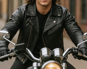 Men's Cowhide Leather Biker Jacket: Handmade Vintage Style