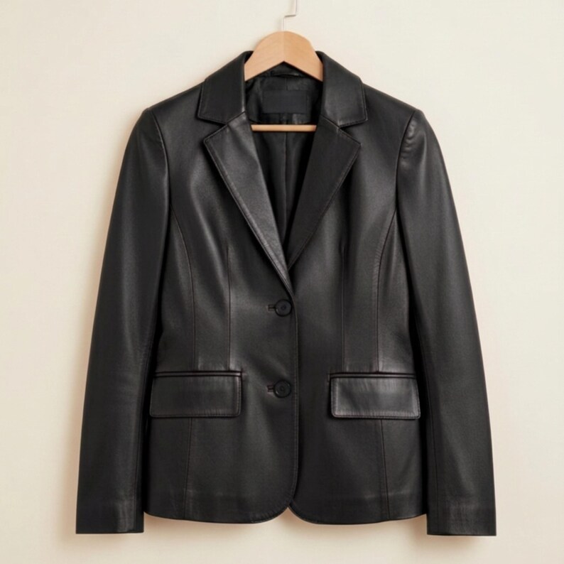 Handmade Red Leather Blazer: Women's Genuine Leather Coat Black