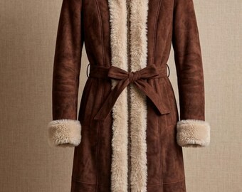 Handmade Suede Leather Coat For Women | Faux Shearling Lined Winter Warmth