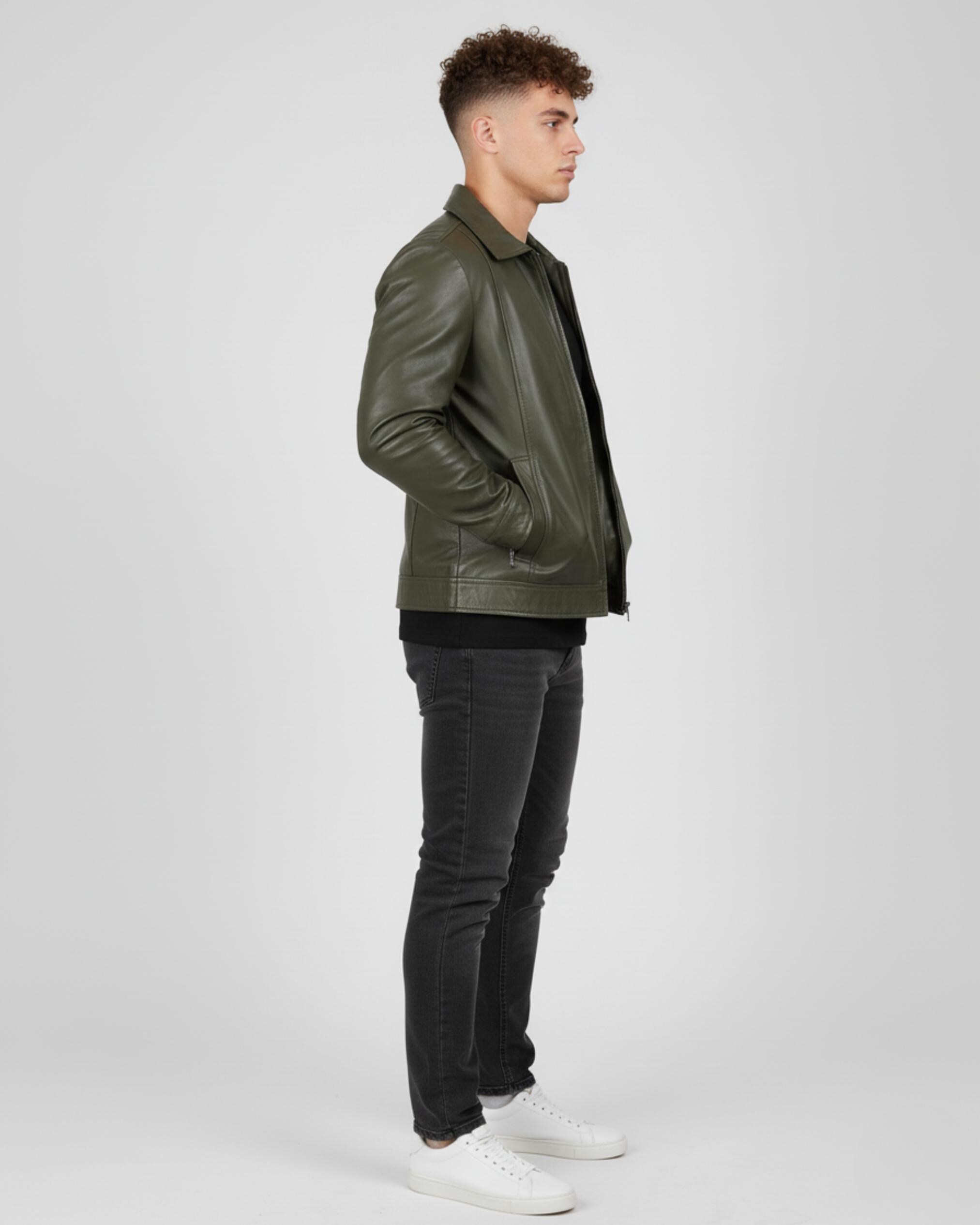 Men Archive real leather jaket olive