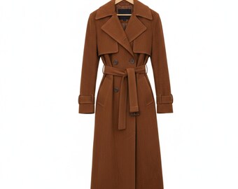 Handmade Women's Long Coat | Ladies Brown Coat Trench Style