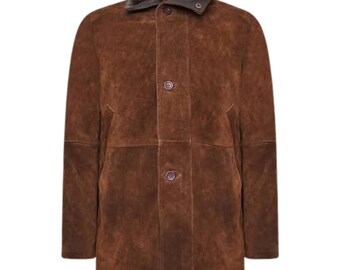 Vintage Cognac Brown Suede Car Coat | Faux Fur Collar