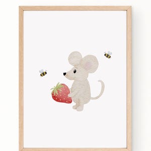 Poster Maus Erdbeere A4 A3 Kinderposter Poster Kinderzimmer Poster Baby Geschenk Mädchen Poster Jungen Poster Mäuschen Poster Hummeln Biene