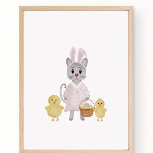 Poster A4 A3, Kitty Poster Ostern, Kinderposter, Poster Kinderzimmer, Tierposter Kind, Watercolor Poster Kinderzimmer, Frühlingsposter, Boho
